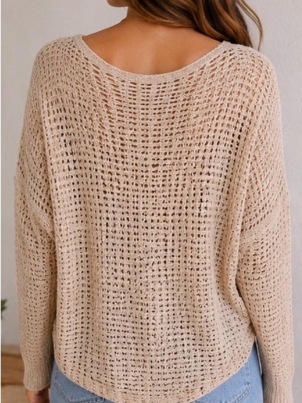 Billabong Open-Knit Scoop-Neck Sweater in Beige - Picture 2 of 6